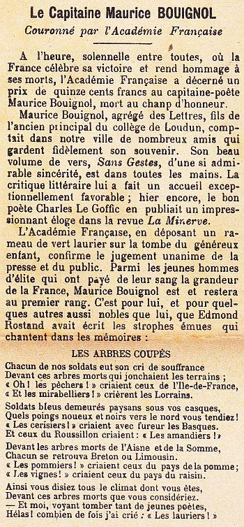 BOUIGNOL Maurice couronné Journal de Loudun 20 07 1919